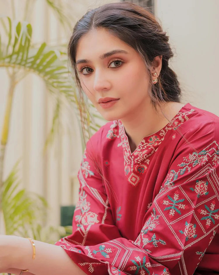 URGE-2PC DHANAK EMBROIDERED SHIRT AND EMBROIDRED TROUSER-WJ-1945
