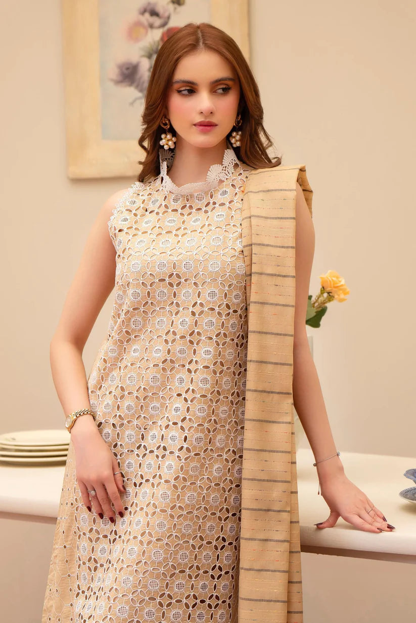 MIRAKHI - 3PC LAWN CHIKENKAARI EMBROIDERED SHIRT WITH LAWN TUBE SLUB DUPATTA AND TROUSER-W.J-1750