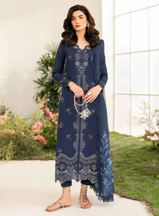 IZNIK-3PC DHANAK CHIKAN EMBROIDERED SHIRT WITH COURTRAI PRINTED SHAWL AND EMB TROUSER-WJ-1946
