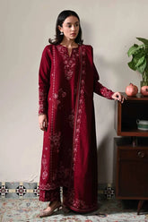 ZAIB-3PC DHANAK EMBROIDERED SHIRT WITH DHANAK EMBROIDERED SHAWL AND TROUSER-W.J-5031