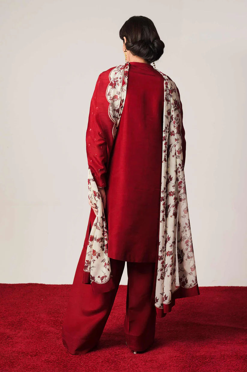 ZARASHAHJAHAN-3PC DHANAK EMBROIDERED SHIRT WITH COUTRAI WOOL PRINTED SHAWL AND DHANAK TROUSER-W.J-1806