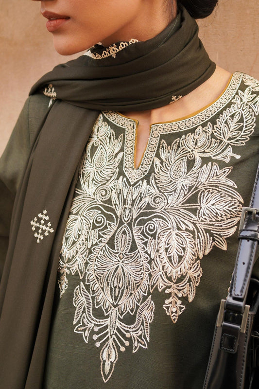 ZARA SHAH JAHAN - 3PC DHANAK EMBROIDERED SHIRT WITH DHANAK EMBROIDERED SHAWL-W.J-1157