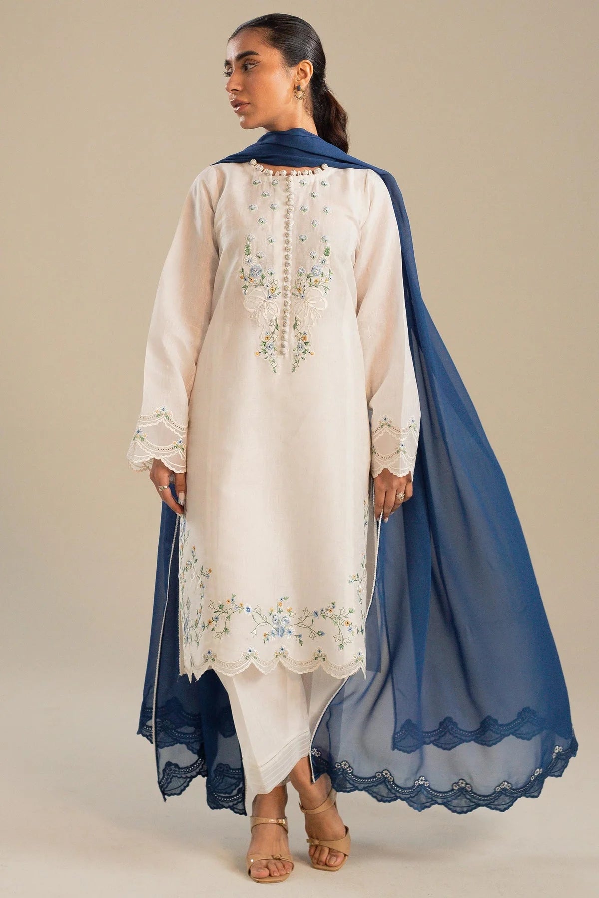 ZAHRA SHAH JAHAN 3PC DHANAK EMBROIDERED SHIRT WITH BAMBER CHIFFON EMBROIDERED DUPATTA AND TROUSER-W.J-1266