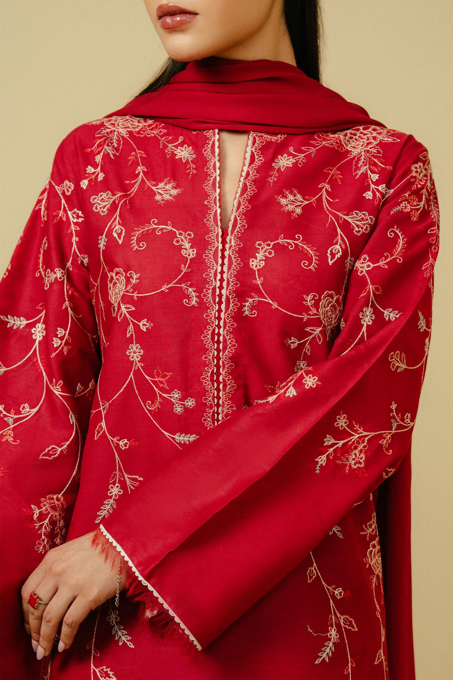 ZAHRA SHAHJAHAN - 3PC DHANAK EMBROIDERED SHIRT DHANAK EMBROIDERED DUPATTA AND TROUSER-W.J-1111