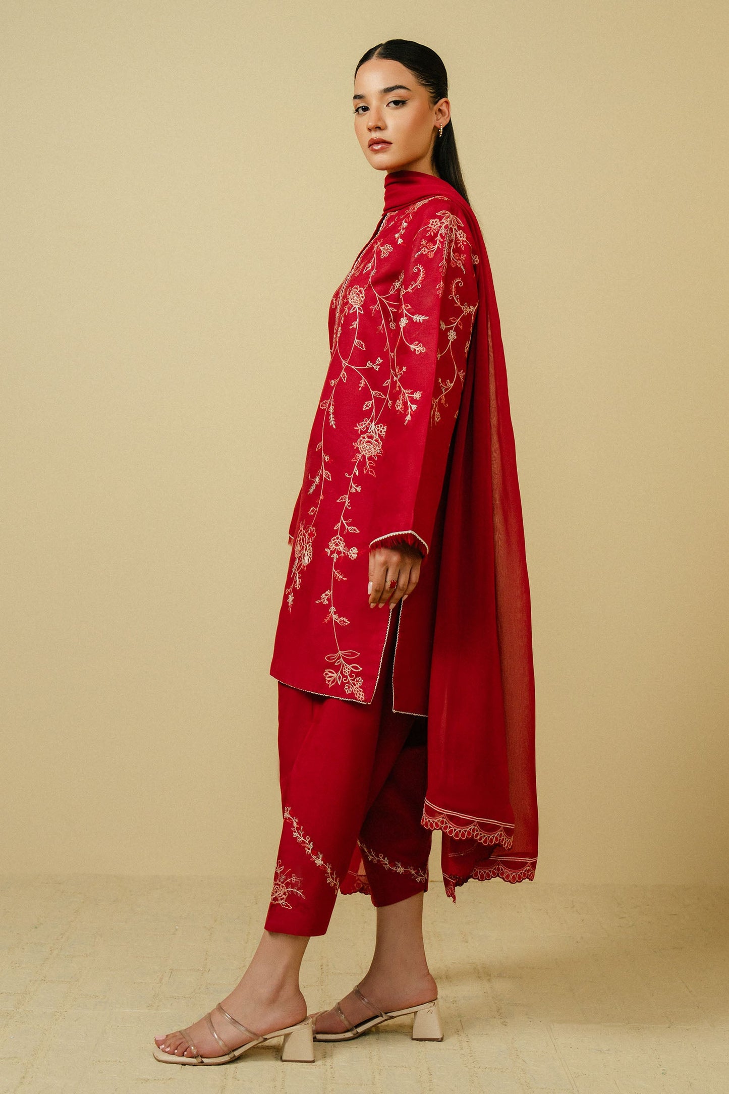 ZAHRA SHAHJAHAN - 3PC DHANAK EMBROIDERED SHIRT DHANAK EMBROIDERED DUPATTA AND TROUSER-W.J-1111
