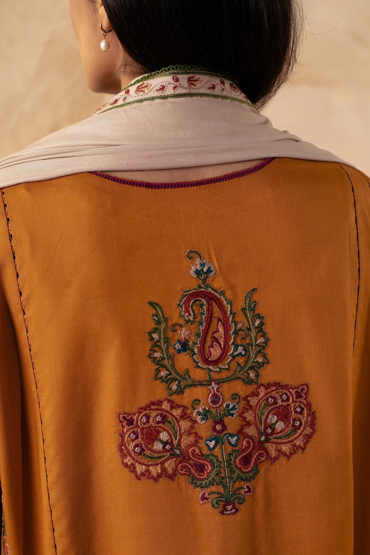 ZARA SHAHJAHAN - 3PC DHANAK EMBROIDERED SHIRT WITH DHANAK EMBROIDERED SHAWL AND TROUSER-W.J-1156