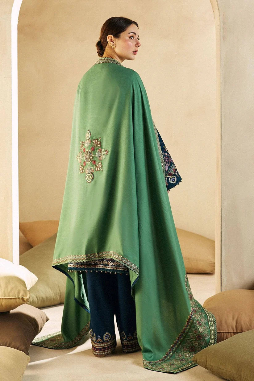 ZARASHAHJAHAN- 3PC DHANAK EMBROIDERED SHIRT DHANAK EMBROIDERED SHAWL AND TROUSER-W.J-1796