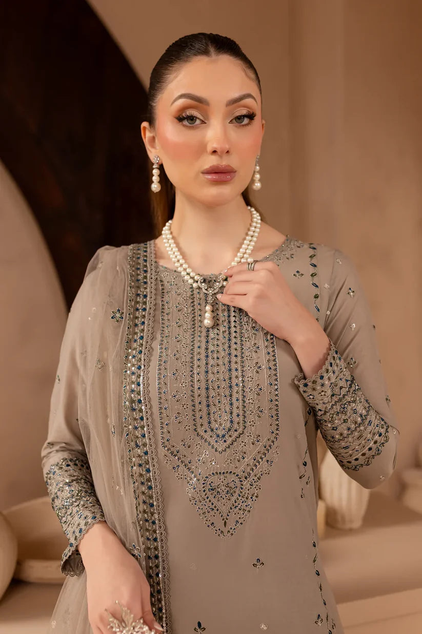 BATIK-3PC DHANAK EMBROIDERED SHIRT WITH ORGANZA EMBROIDERED DUPATTA AND EMB TROUSER-W.J-1901