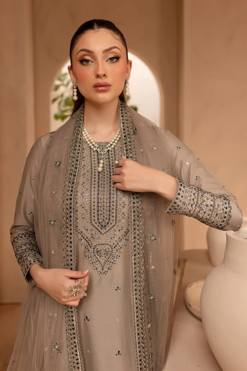 BATIK-3PC DHANAK EMBROIDERED SHIRT WITH ORGANZA EMBROIDERED DUPATTA AND EMB TROUSER-W.J-1901