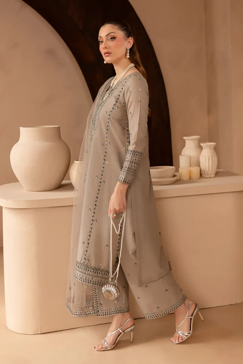 BATIK-3PC DHANAK EMBROIDERED SHIRT WITH ORGANZA EMBROIDERED DUPATTA AND EMB TROUSER-W.J-1901