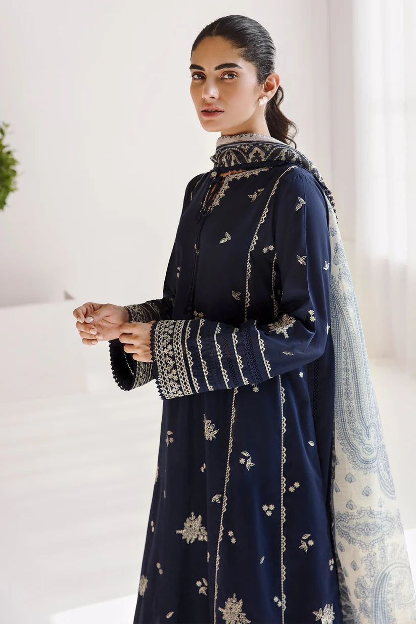 JAZMIN-3PC DHANAK SEQUENCE EMBROIDERED SHIRT WITH COUTRAI PRINTED SHAWL & DHANAK TOUSER-W.J-1831