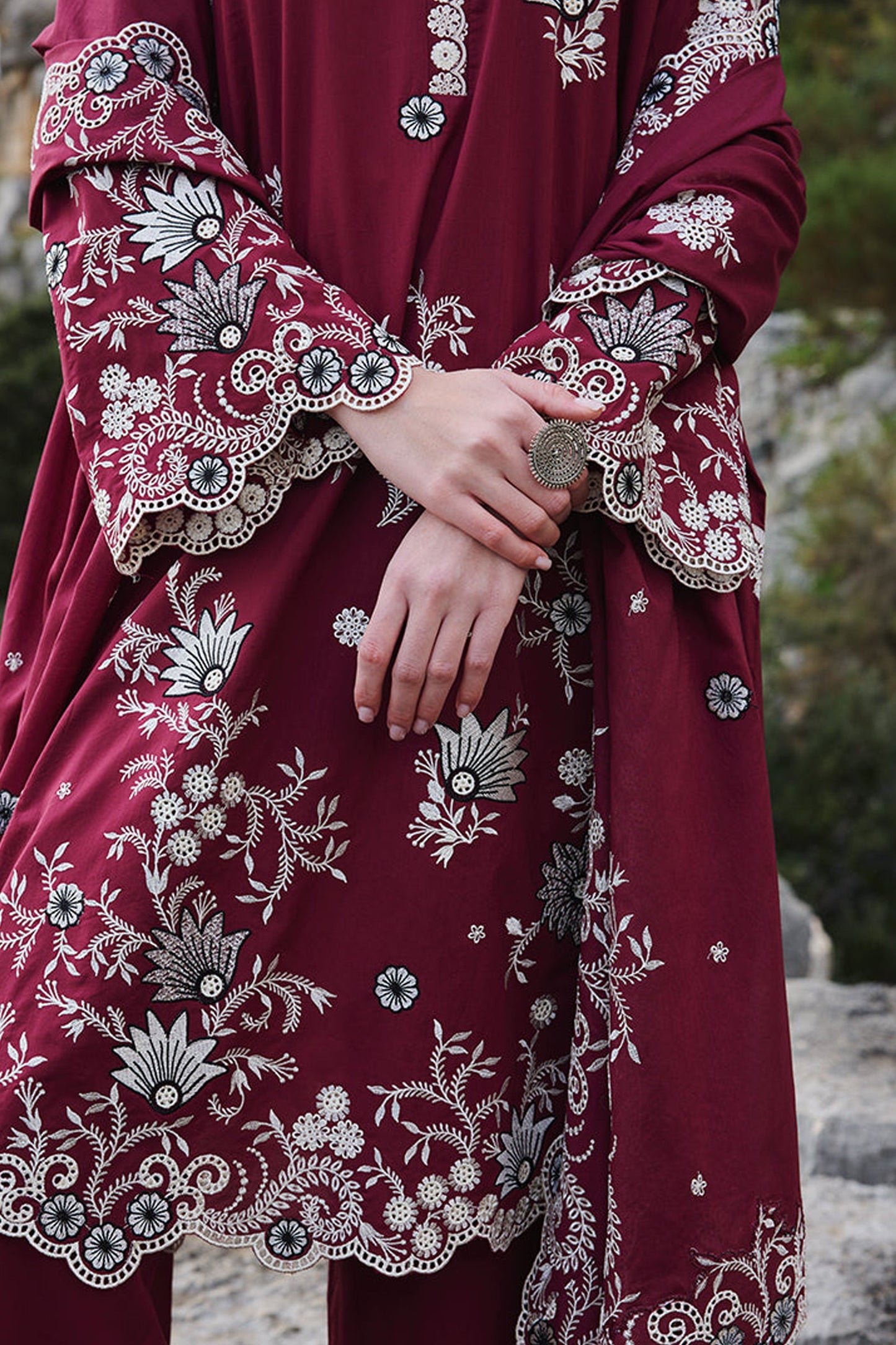 IMAGE-3PC LAWN EMBROIDERED SHIRT WITH MONARK EMBROIDERED DUAPATTA AND TROUSER-W.J-1671