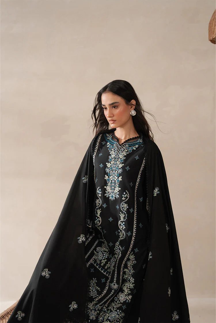 BEECHTREE-3PC KARANDI EMBROIDERED SHIRT WITH KHADDI NET EMBROIDERED DUPATTA AND EMB TROUSER-WJ-1940