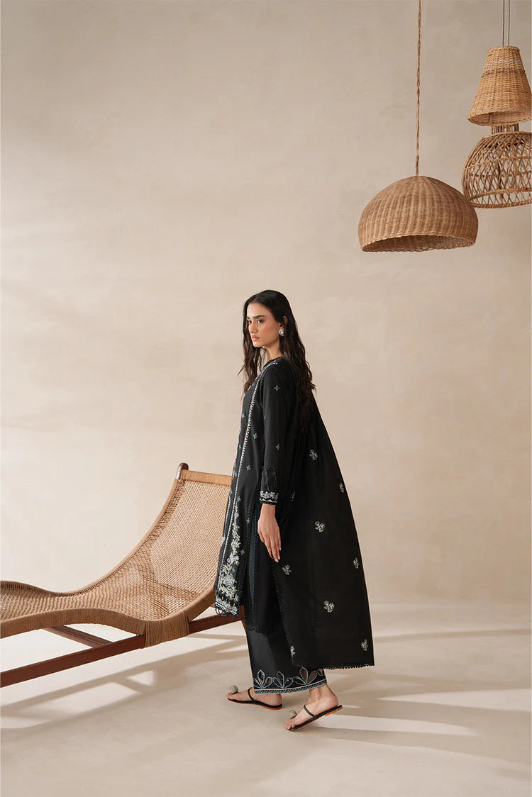 BEECHTREE-3PC KARANDI EMBROIDERED SHIRT WITH KHADDI NET EMBROIDERED DUPATTA AND EMB TROUSER-WJ-1940