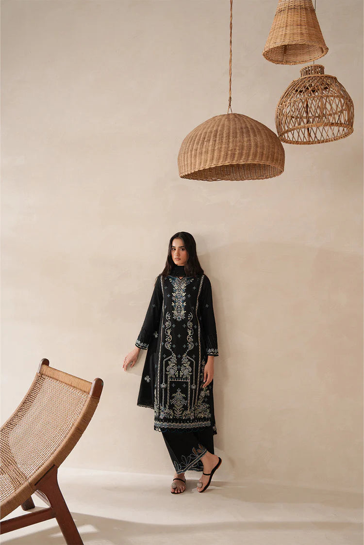 BEECHTREE-3PC KARANDI EMBROIDERED SHIRT WITH KHADDI NET EMBROIDERED DUPATTA AND EMB TROUSER-WJ-1940