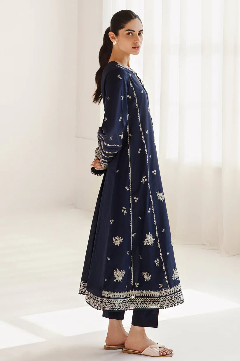JAZMIN-3PC DHANAK SEQUENCE EMBROIDERED SHIRT WITH COUTRAI PRINTED SHAWL & DHANAK TOUSER-W.J-1831