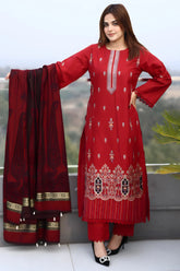 WearJora-3PC KHADDAR CUTWORK EMBROIDERED SHIRT WITH KASHMIRI JACQUARD WOOL SHAWL-W.J-1552