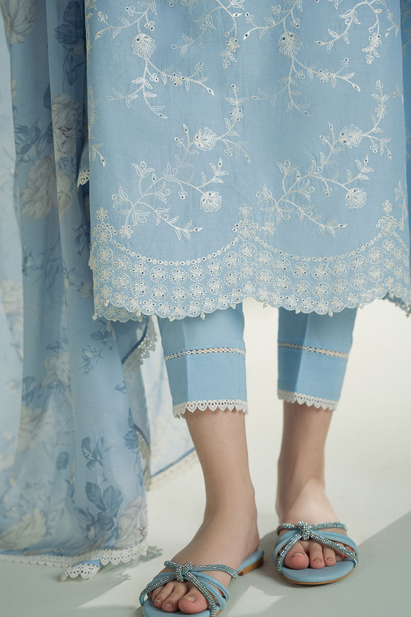 CROSS STITCH-3PC DHANAK EMBROIDERED SHIRT WITH COUTRAI PRINTED SHAWL AND TROUSER-W.J-1843
