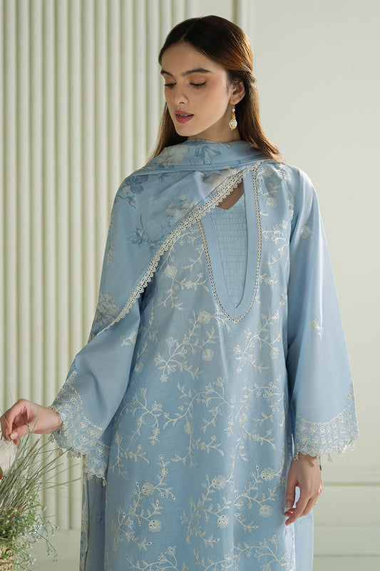 CROSS STITCH-3PC DHANAK EMBROIDERED SHIRT WITH COUTRAI PRINTED SHAWL AND TROUSER-W.J-1843