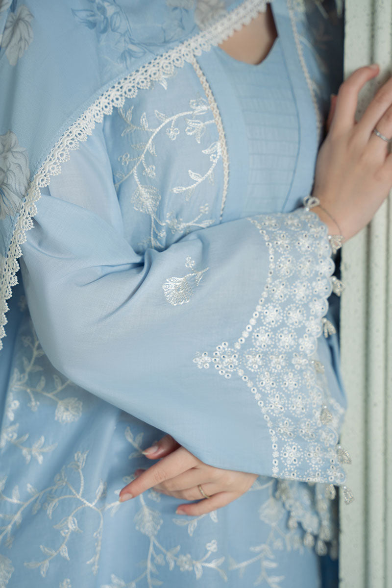 CROSS STITCH-3PC DHANAK EMBROIDERED SHIRT WITH COUTRAI PRINTED SHAWL AND TROUSER-W.J-1843