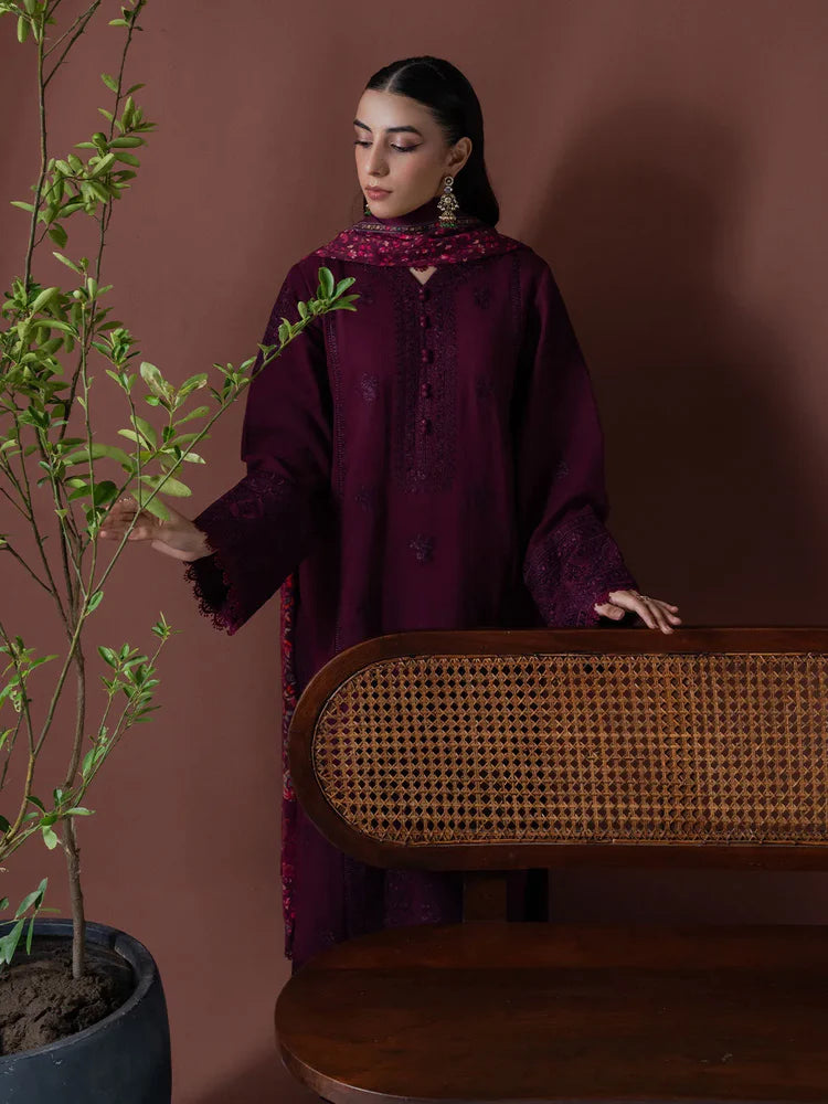 ASIM JOFA-3PC DHANAK EMBROIDERED SHIRT WITH COURTRAI PRINTED SHAWL & TOUSER-W.J-2019