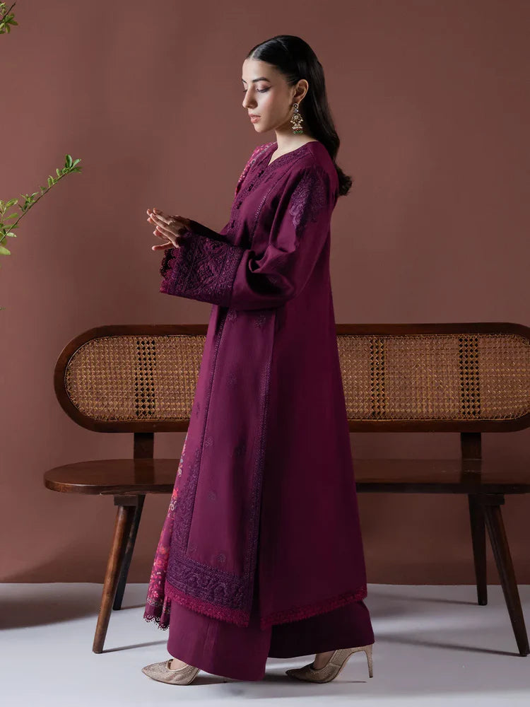 ASIM JOFA-3PC DHANAK EMBROIDERED SHIRT WITH COURTRAI PRINTED SHAWL & TOUSER-W.J-2019