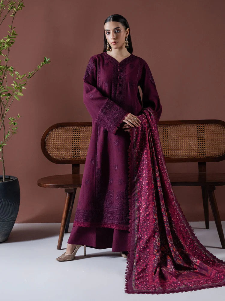 ASIM JOFA-3PC DHANAK EMBROIDERED SHIRT WITH COURTRAI PRINTED SHAWL & TOUSER-W.J-2019