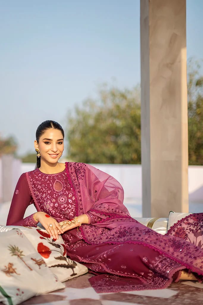 ASIM JOFA- 3PC LAWN HEAVY EMBROIDERED SHIRT WITH ORGANZA HEAVY EMBROIDERED DUPATTA_W.J-1458