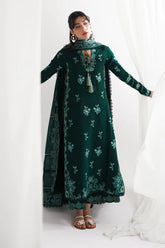 GARNET-3PC DHANAK EMBROIDERED SHIRT WITH DHANAK EMBROIDERED SHAWL & EMB TROUSER-W.J-5009