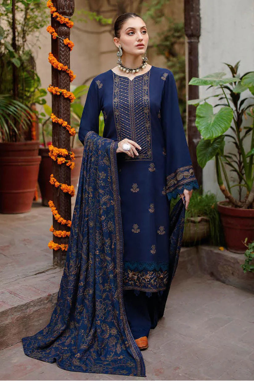 BAREEZE - 3PC DHANAK EMBROIDERED SHIRT WITH DHANAK EMBROIDERED SHAWL AND TROUSER -W.J-1781