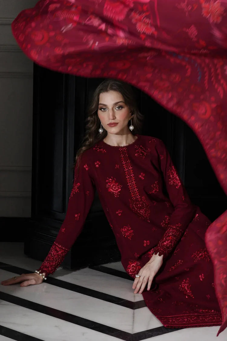 BATIK-3PC DHANAK EMBROIDERED SHIRT WITH COURTRAI PRINTED SHAWL & TROUSER-W.J-2058
