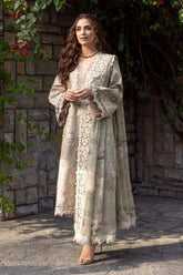 ELAF-3PC DHANAK CHIKAN EMBROIDERED SHIRT WITH WOOL PRINTED EMB SHAWL AND TROUSER-W.J-5101