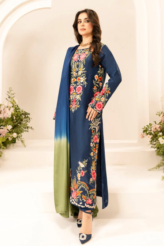 MIRANA-3PC LAWN EMBROIDERED SHIRT WITH CHIFFON TYE & DYE DUPATTA & TROUSER-W.J-1743