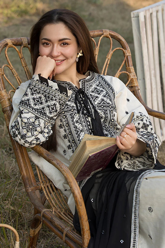 QALAMQAR-3PC LAWN EMBROIDERED SHIRT WITH CHIFFON EMBROIDERED DUPATTA AND TROUSER-W.J-1844