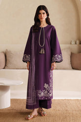 GARNET-3PC DHANAK EMBROIDERED SHIRT WITH COURTRAI PRINTED SHAWL AND TROUSER-W.J-4305