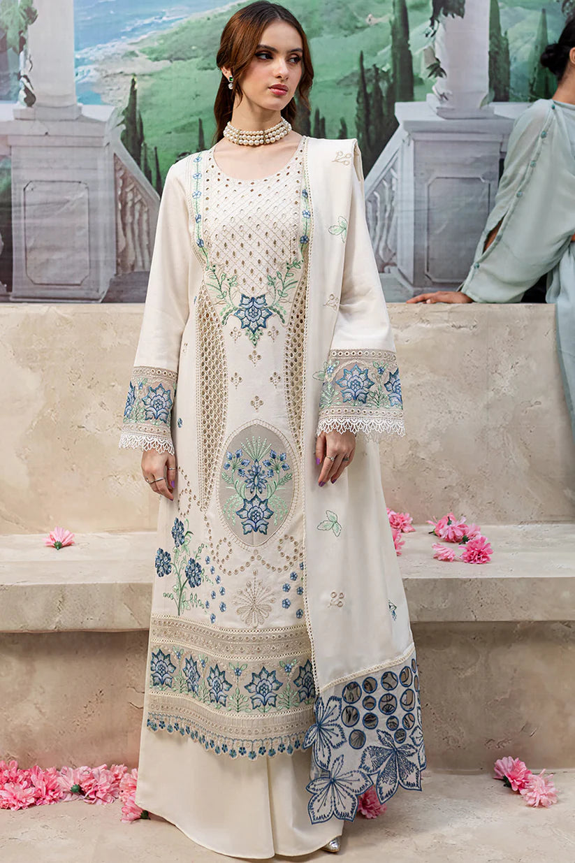 MAHNUR-3PC DHANAK LASER CUT EMB SHIRT WITH DHANAK LASERCUT EMB DUPATTA & TROUSER-W.J-1918
