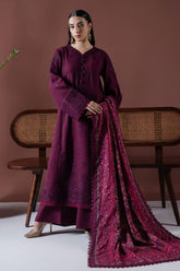 ASIM JOFA-3PC DHANAK EMBROIDERED SHIRT WITH COURTRAI PRINTED SHAWL & TOUSER-W.J-4219