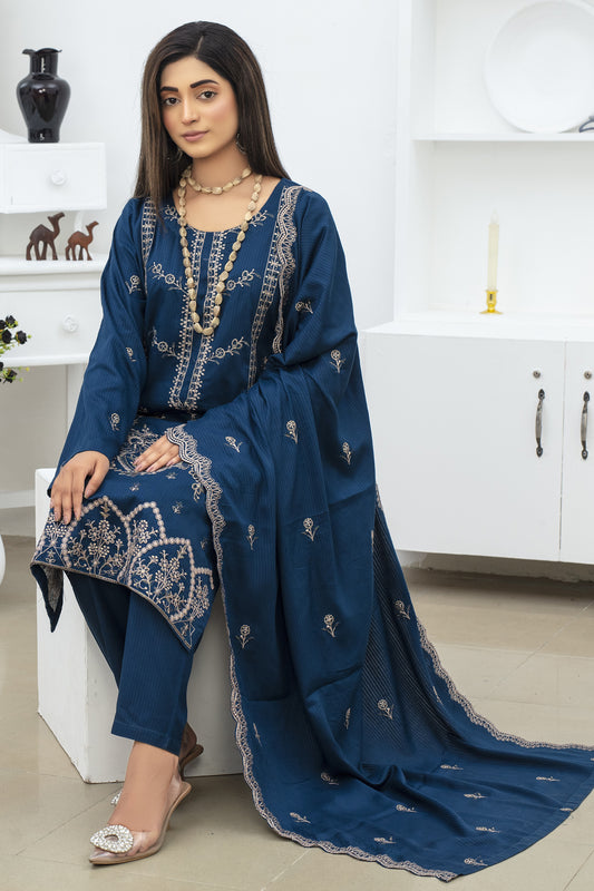 WearJora-3PC DHANAK EMBROIDRED SHIRT WITH DHANAK EMBROIDRED SHAWL AND TROUSER-W.J-1114