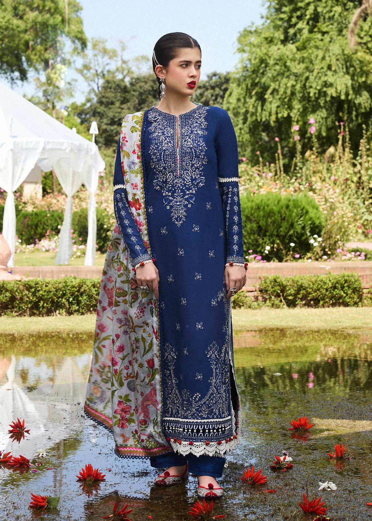 AYAN SAFFANA-3PC VISCOUS EMBROIDRED SHIRT WITH COUTURE PRINT SHAWL AND TROUSER-W.J-1252