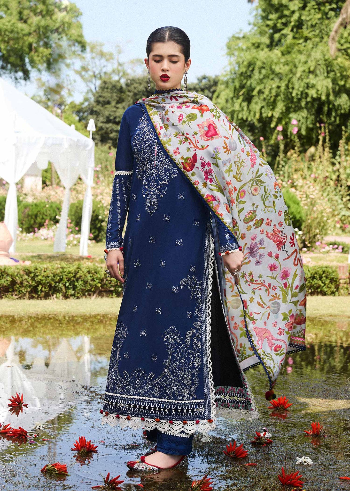 AYAN SAFFANA-3PC VISCOUS EMBROIDRED SHIRT WITH COUTURE PRINT SHAWL AND TROUSER-W.J-1252