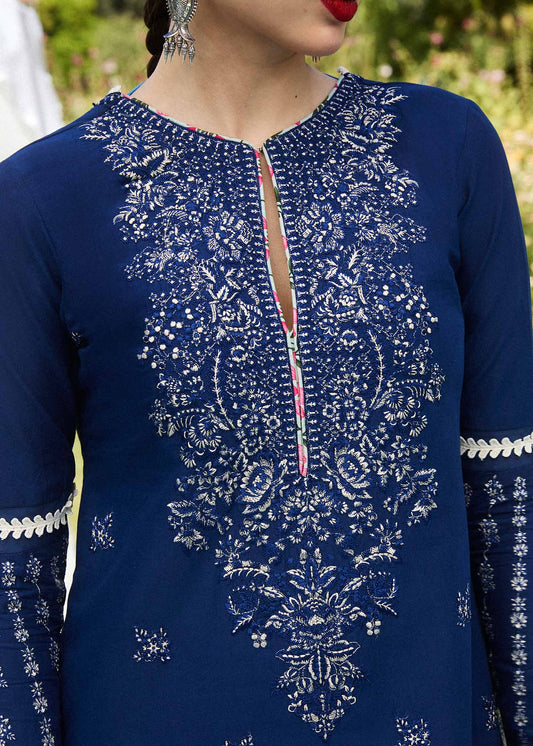 HUSSAIN REHAR-3PC DHANAK EMBROIDRED SHIRT WITH COURTURAI PRINTED SHAWL AND TROUSER-W.J-1252