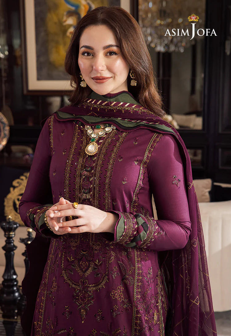 ASIM JOFA-3PC DHANAK EMBROIDERED SHIRT WITH DHANAK EMBROIDERED SHAWL & DHANAK TOUSER-WJ-1951