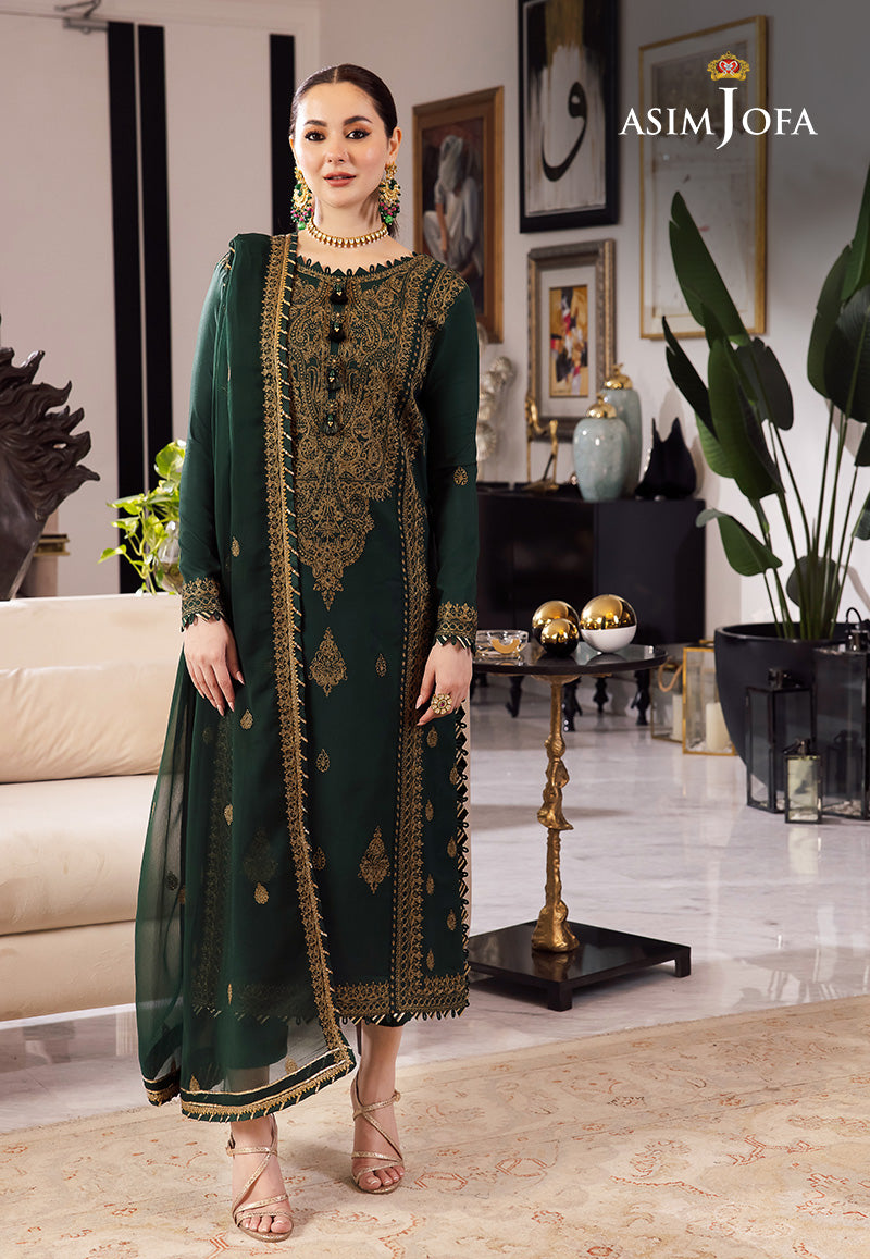 ASIM JOFA-3PC DHANAK SEQUIN EMBROIDRED SHIRT WITH CHIFFON EMBROIDRED DUPATTA AND TROUSER-W.J-1031