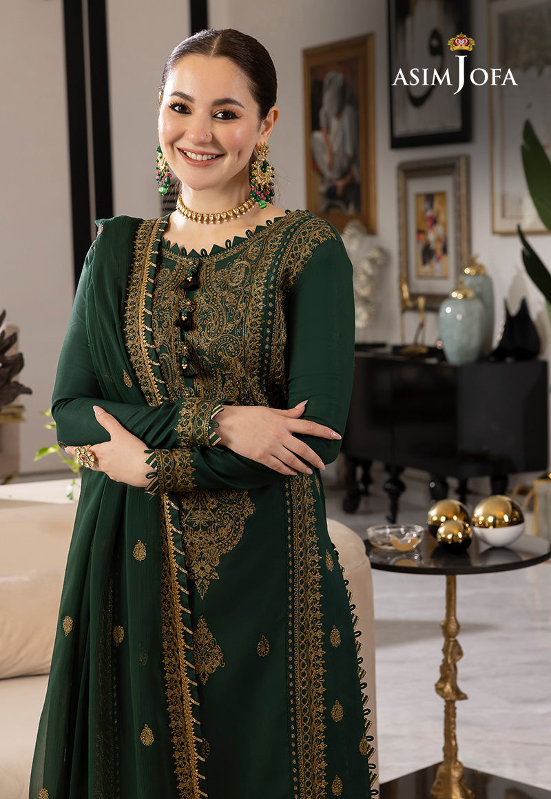 ASIM JOFA-3PC DHANAK SEQUIN EMBROIDRED SHIRT WITH CHIFFON EMBROIDRED DUPATTA AND TROUSER-W.J-1031