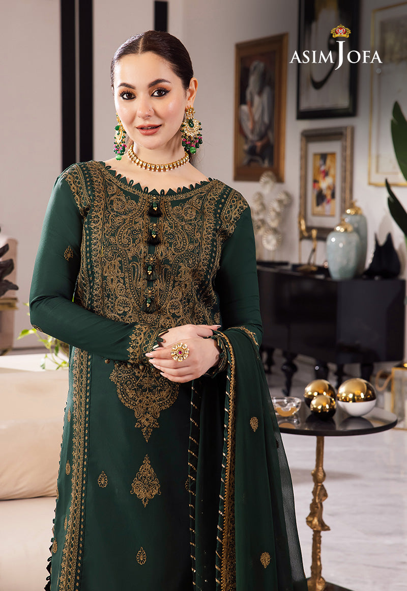 ASIM JOFA-3PC DHANAK SEQUIN EMBROIDRED SHIRT WITH CHIFFON EMBROIDRED DUPATTA AND TROUSER-W.J-1031