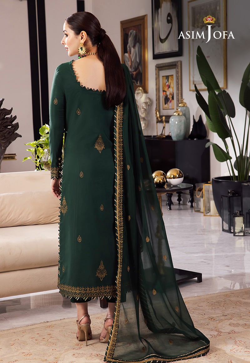 ASIM JOFA-3PC DHANAK SEQUIN EMBROIDRED SHIRT WITH CHIFFON EMBROIDRED DUPATTA AND TROUSER-W.J-1031