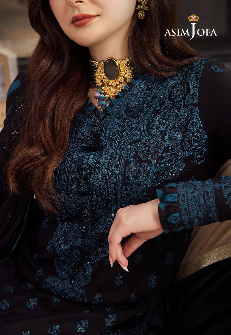 ASIM JOFA- 3PC DHANAK EMBROIDERED SHIRT WITH BAMBER DHANAK EMBROIDERED SHAWL & TROUSER--W.J-1044