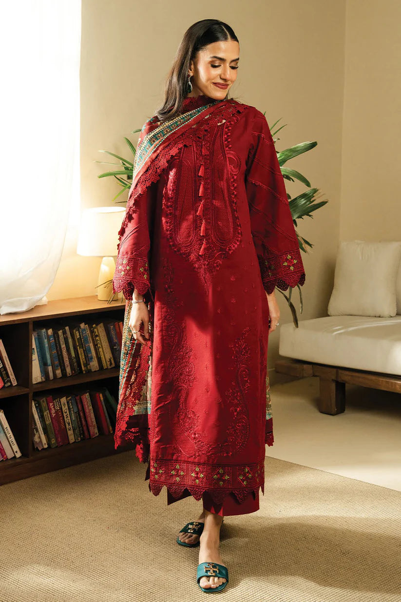 BATIK-3PC DHANAK EMBROIDERED SHIRT WITH COUTRAI WOOL PRINTED SHAWL AND TROUSER-W.J-1796