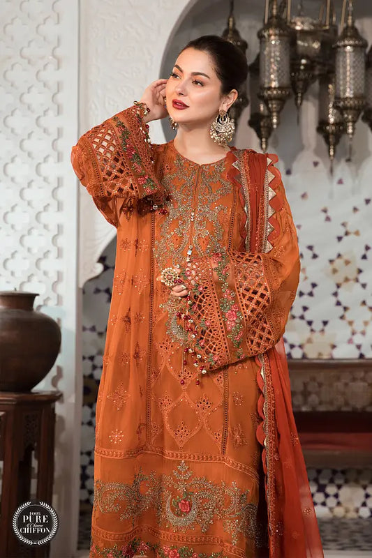 MARIA.B-3PC DHANAK EMBROIDERED SHIRT WITH CHIFFON EMBROIDERED DUPATTA & TROUSER-W.J-1912
