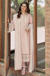 JAZMIN-3PC LAWN CHIKANKARI EMBROIDERED SHIRT WITH KHADDI NET EMB DUPATTA AND TROUSER -W.J-4552